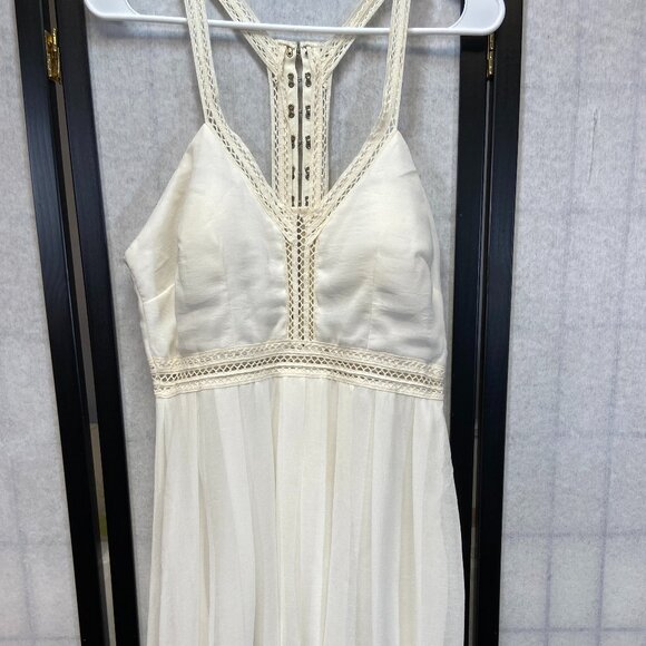 Lulus Racer Back V Neck Lace Waist Hook Eye Closure Lined Hi Low Dress Cream L - Picture 7 of 11